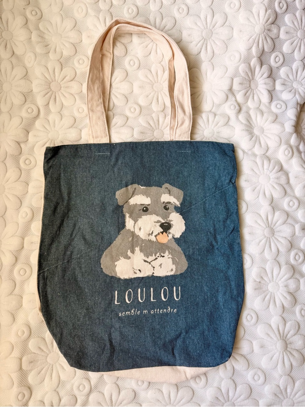 Mint Canvas Dog Tote in Blue with Cream Handles zipper closure